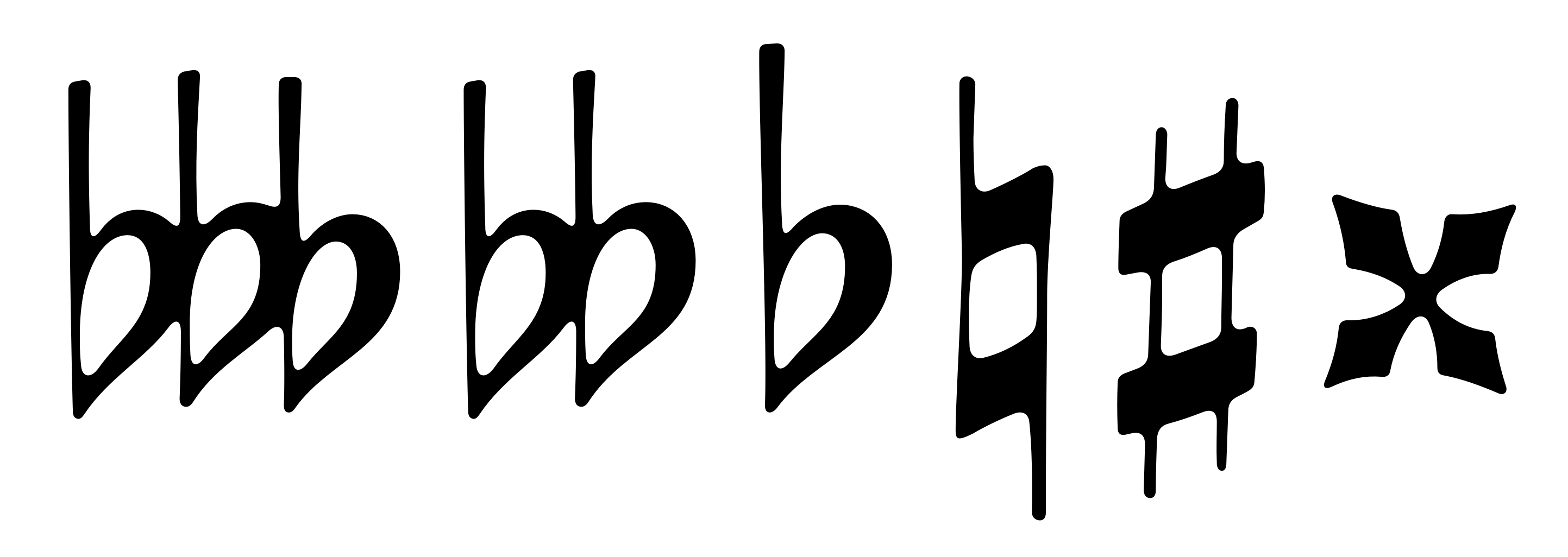 Alba triple flat, double flat, flat, natural, sharp, and double sharp