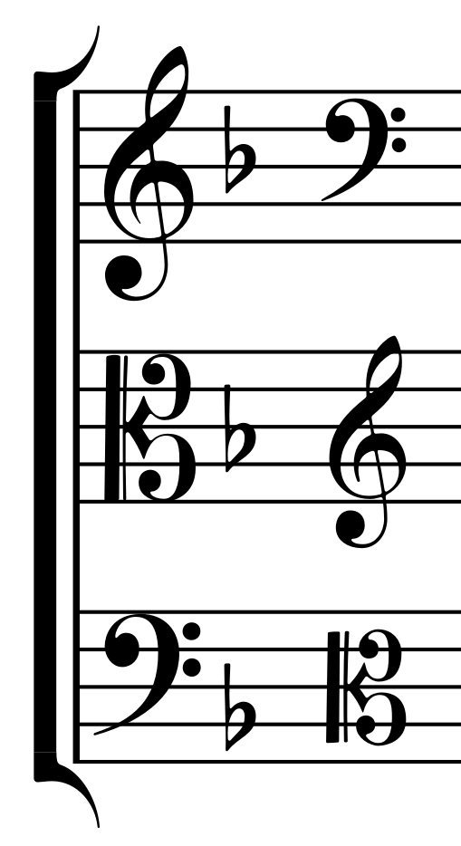 Alba treble, alto, and bass clefs with reduced mid-system clef changes