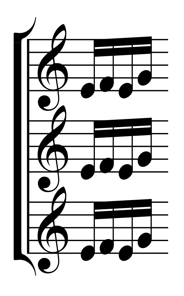 Three treble-clef staves showing vertical spacing