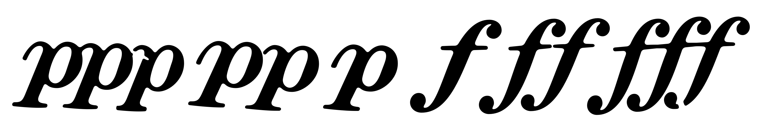 Alba dynamic markings: pianississimo, pianissimo, piano, forte, fortissimo, and fortississimo